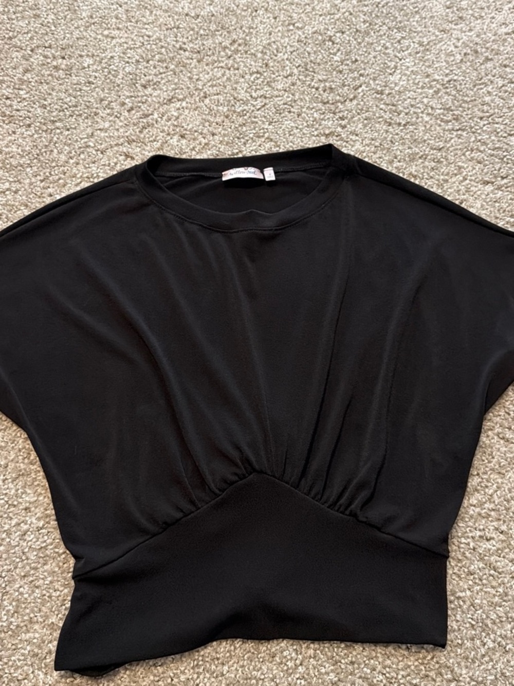 Women’s Black Pullover Blouse with Gathered Waist